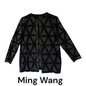 Ming Wang Sapphire womens medium cardigan blazer black silver sparkle fancy